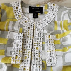 CLASSIC TRENZ 100% Cotton Geometric Print White Embroidered Trim Jacket Sz L